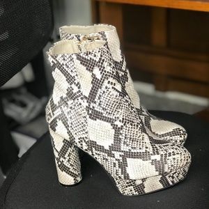 Snakeskin Platform Ankle Bootie Heels